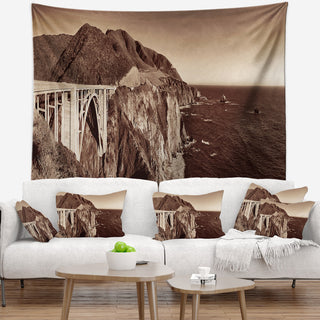Bixby Bridge View Panorama Landscape Wall Tapestry, 80"x68"
