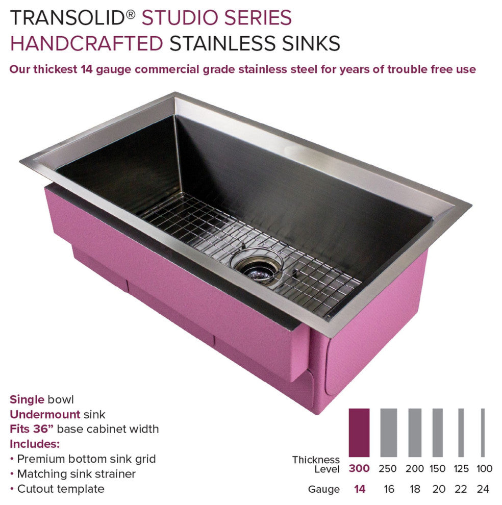 Transolid 14 Gauge Super Single Bowl Undermount Stainless Steel Kitchen Sink, Pvd Gun Metal