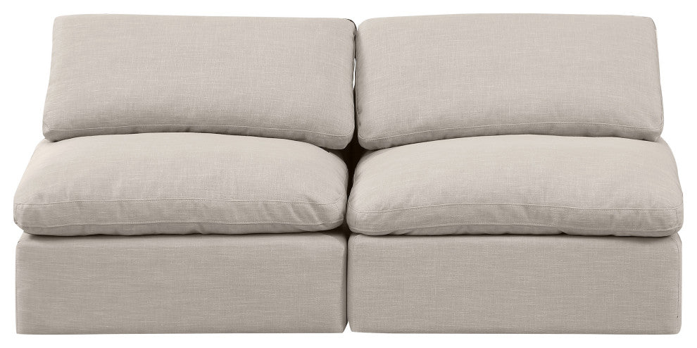 Indulge Upholstered Modular Sofa, Beige, 2-Piece: 2 Armless Chair, Down Stuffed Linen Textured Fabric