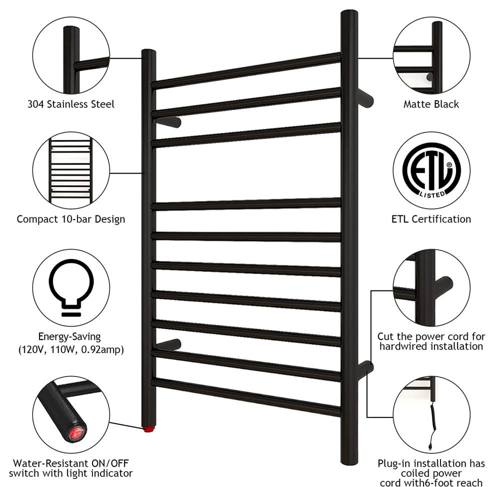 HEATGENE Towel Warmer, Compact Electric Towel Warmer for Small Bathroom, Matt Bl