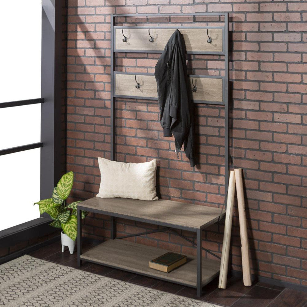 James Allan WEIF21294 Rustic Industrial 40" W Entryway Hall Tree - Driftwood