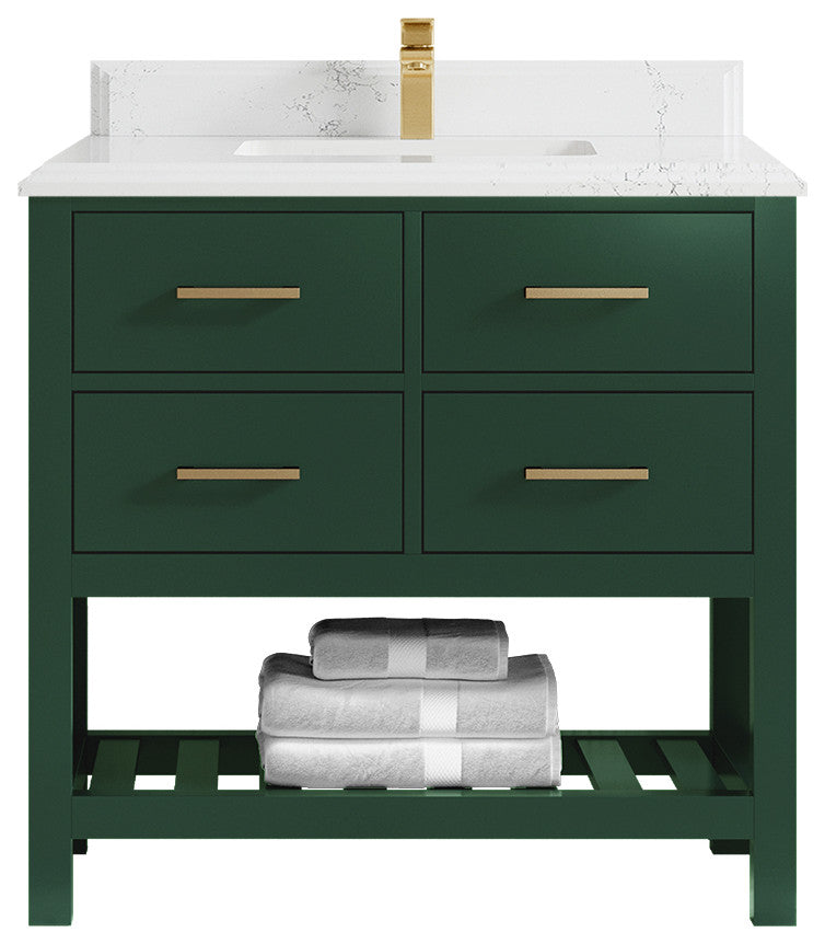 Parker 36 Single Sink Bath Vanity in Lafayette Green  2" Piatra Gray