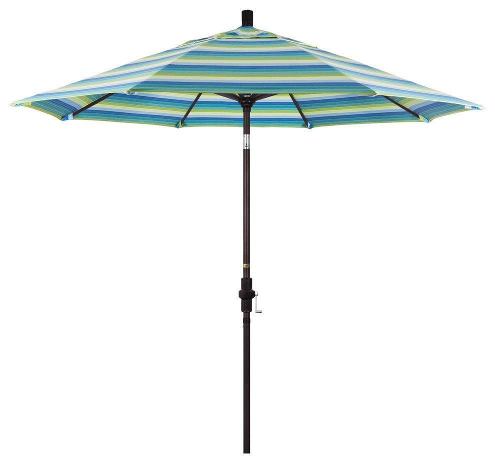 9'' Bronze Collar Tilt Crank Lift Aluminum Umbrella, Sunbrella, Seville Seaside