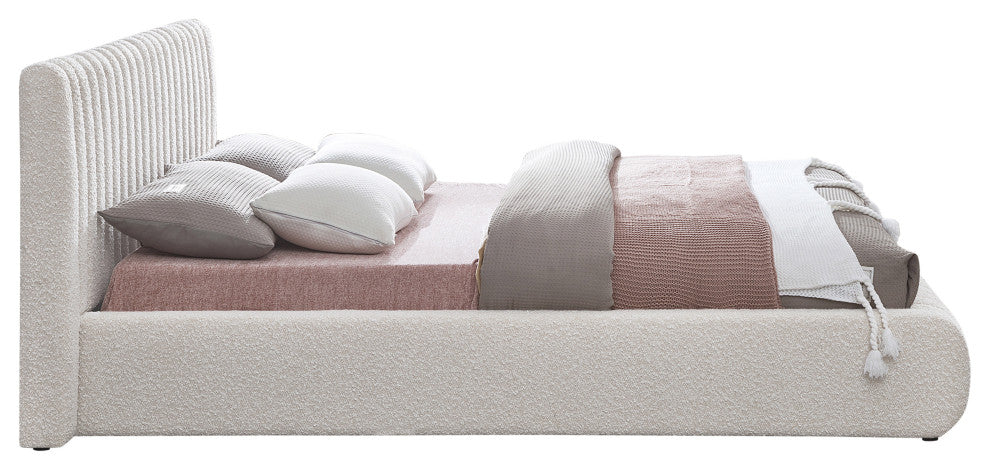 Nash Boucle Fabric Upholstered Bed, Cream, Queen