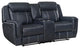Pemberly Row Upholstered Faux Leather Double Reclining Loveseat in Blue
