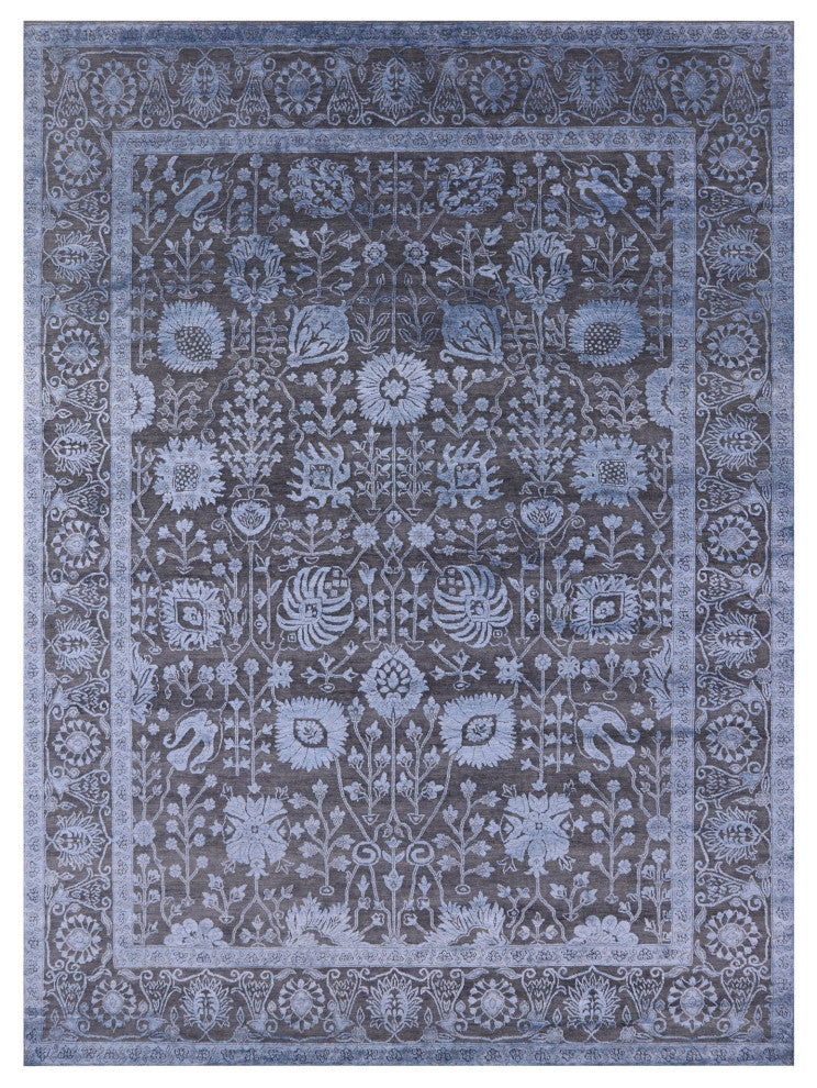 Hand-Knotted Persian Wool and Silk Rug 9' 2" X 12' 3" Q9421