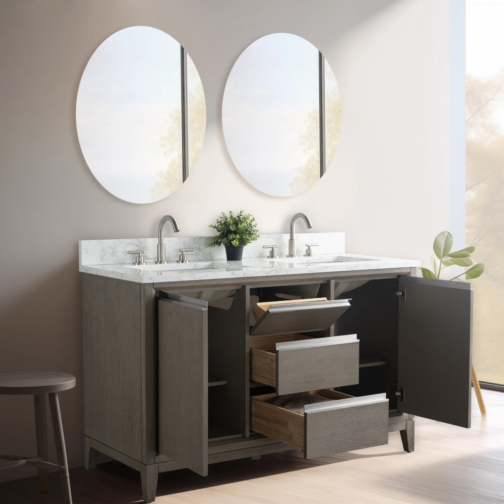 Vanity Art Bathroom Vanity With Sink, Driftwood Gray, 54" Double
