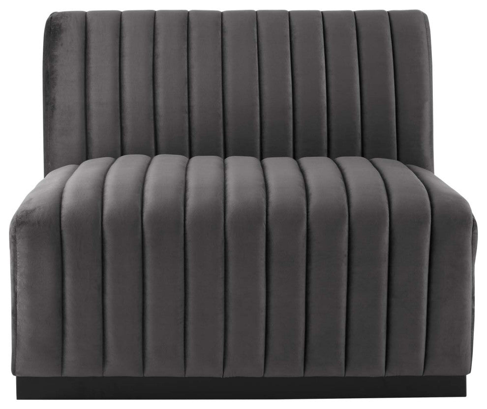 Conjure Channel Tufted Performance Velvet 6-Piece Sectional, Black Gray
