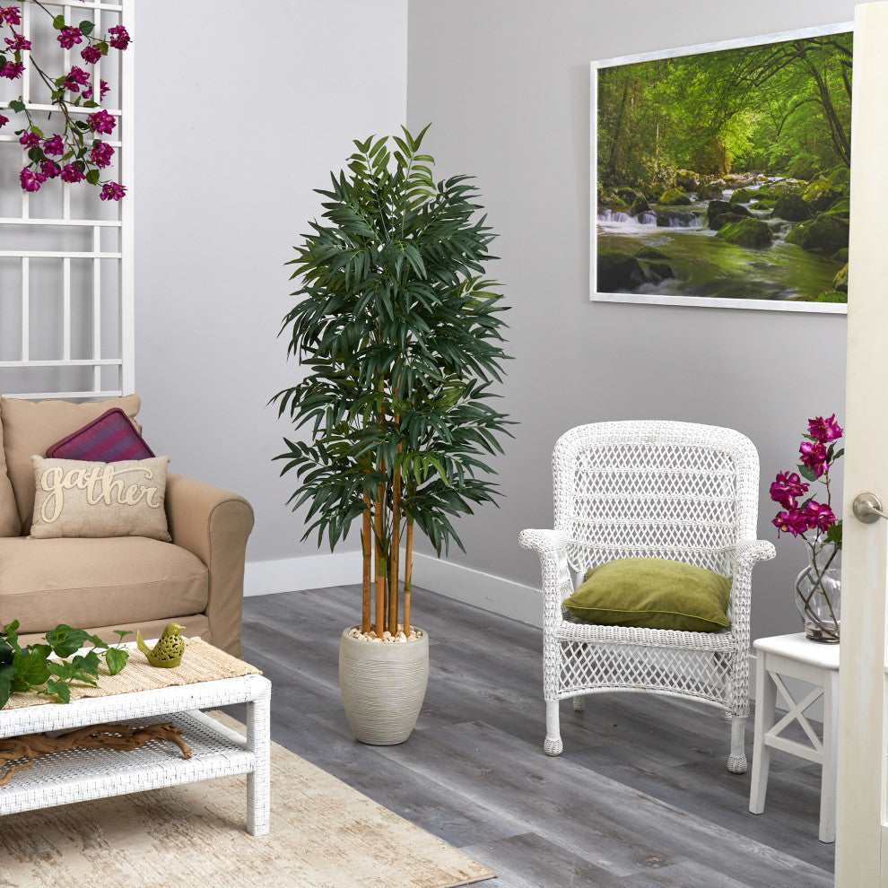 69" Phoenix Palm Artificial tree, White Planter With Stand