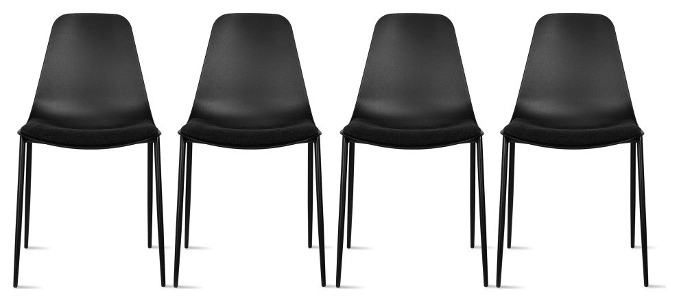 Modern Dining Armless Chairs, Round Seat, Metal Legs, Set of 4, Black