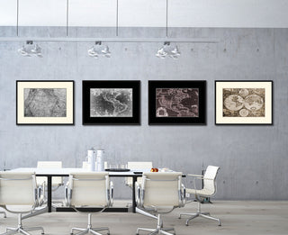 US Pacific Northwest Map Print On Canvas With Black Custom Frame, 16" X 21"