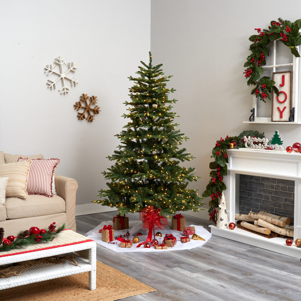 7' Montreal Spruce Faux Xmas Tree W/ 650 White Lights & 1575 Bendable Branches