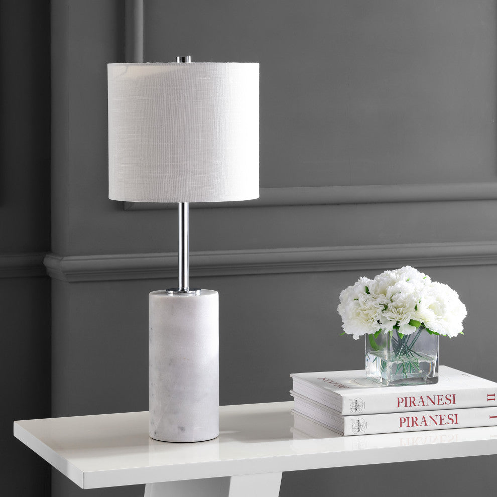 Aksel 25.5" Marble LED Table Lamp, White, Chrome
