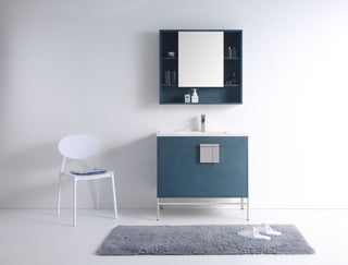Modern Blue Bathroom Vanity Set, Chrome Hardware, Vireous China Sink Top