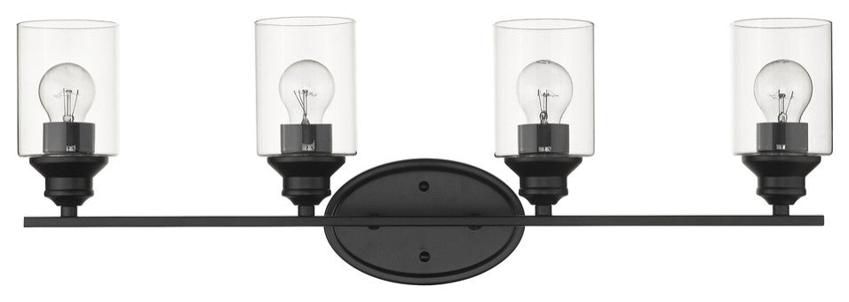 Four Light Matte Black Wall Light with Clear Glass Shade