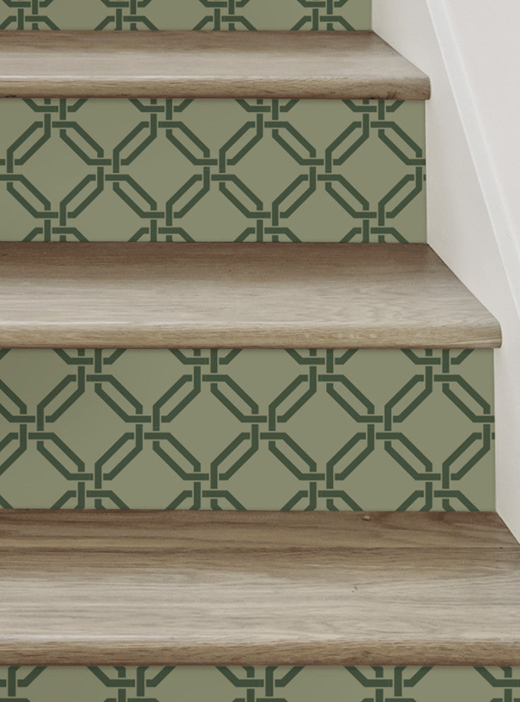 Octagon Links Peel and Stick Stair Riser Strips, Green, 48"w X 7"h, 6 Pack