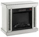 Benzara BM251370 Electric Fireplace With Mirror Panel & Faux Diamonds, Silver
