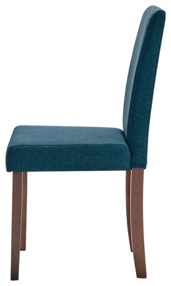Side Dining Chair, Set of 2, Fabric, Wood, Blue, Modern, Cafe Bistro Restaurant