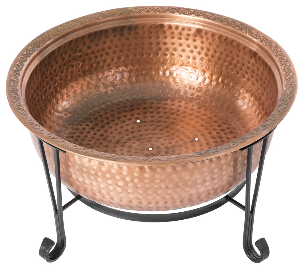 Palermo Round Hammered Wood Burning Fire Pit With Fire Tool