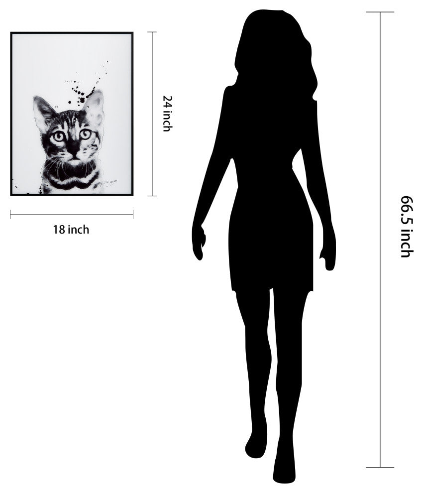 "Bengal Cat" Black and White Pet Paintings on Printed Glass with Anodized Frame