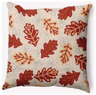18" x 18" Retro Leaves Indoor/Outdoor Polyester Throw Pillow, Maple Red