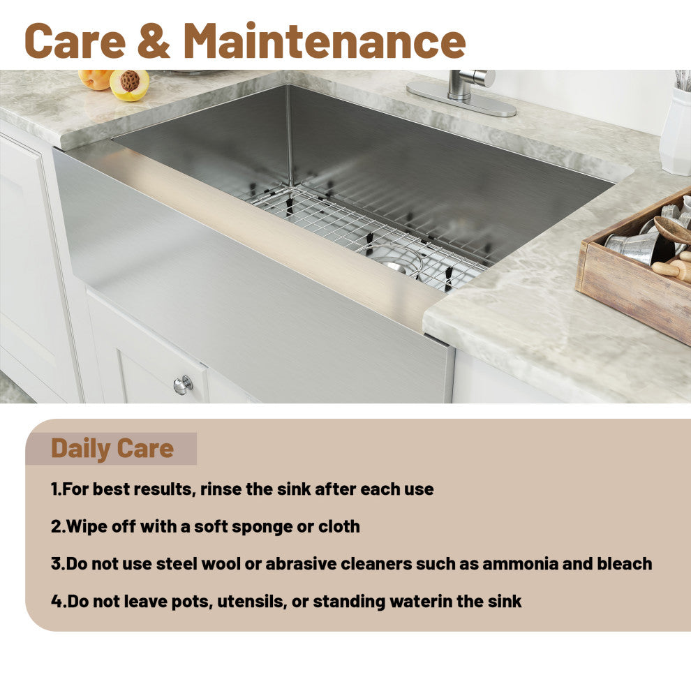 Stainless Steel Farmhouse Single Bowl Kitchen Sink with Accessories