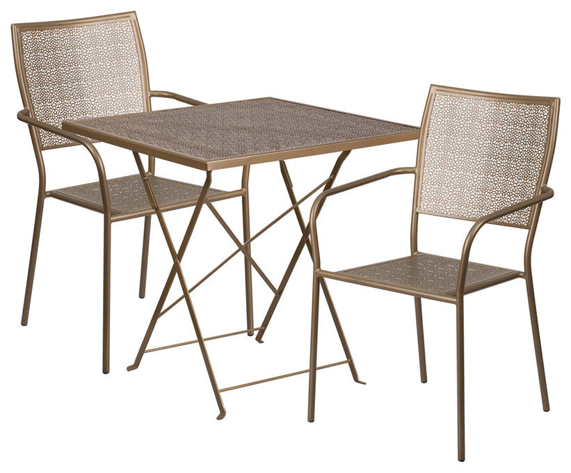 28'' Square Gold Indoor-Outdoor Steel Folding Patio Table Set