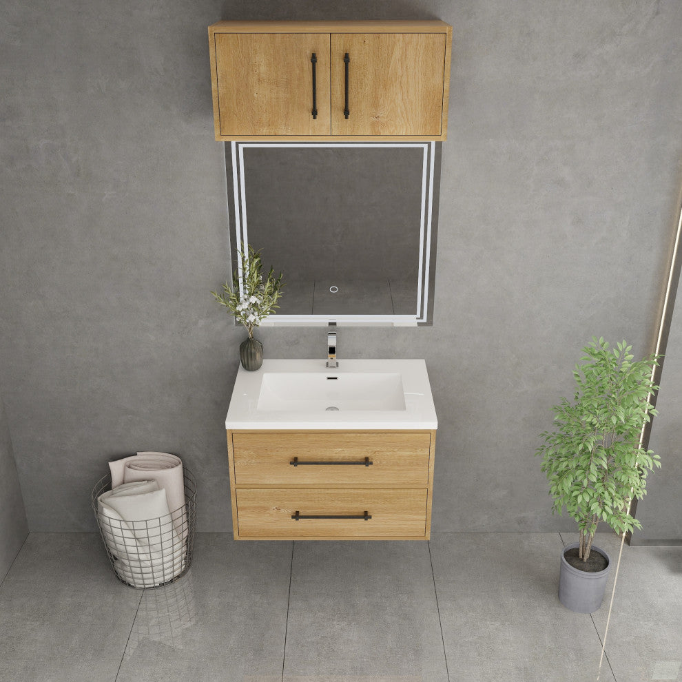 Victoria 30" Solid Wood Bath Vanity, Overhead Cabinet, Oak