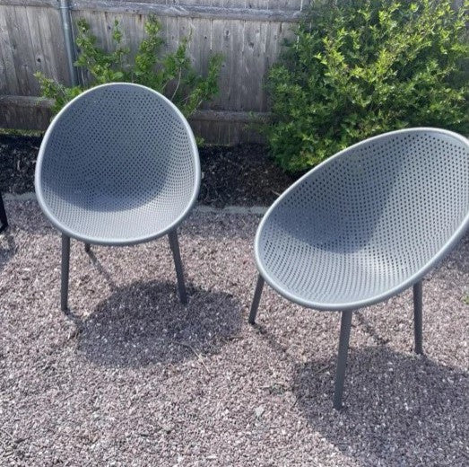 Modern Plastic Lounge Chair Perforated Egg Shaped Seat for Indoor/Outdoor, Grey