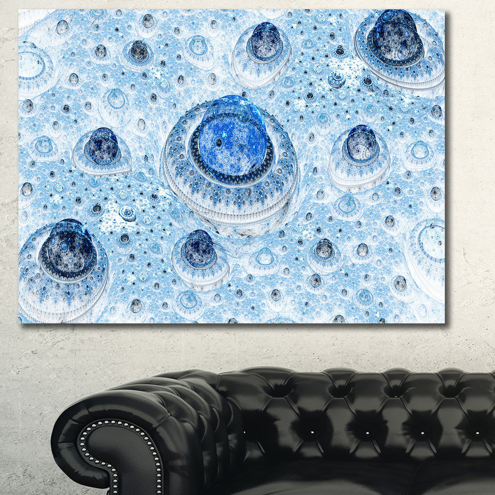 Light Blue Fractal Exotic Planet, Oversized Abstract Canvas Art Print, 60x40