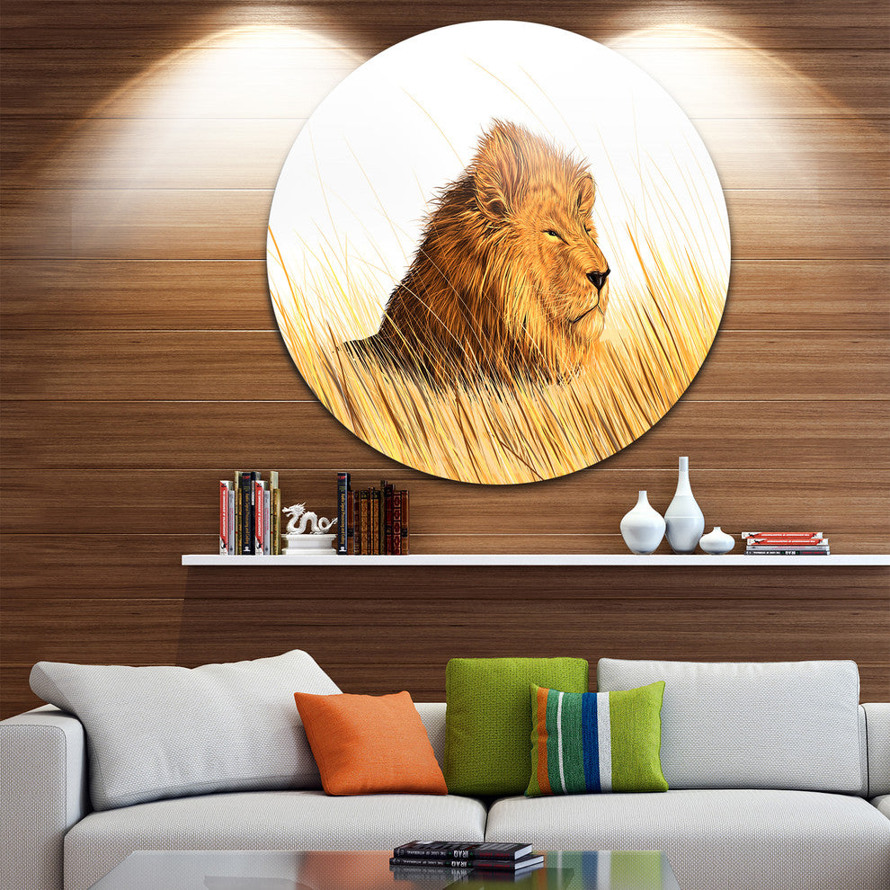 Lion Watching The Surroundings, Animal Art Round Wall Art, 36"