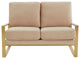 LeisureMod Jefferson Modern Design Velvet Loveseat With Gold Frame, Beige
