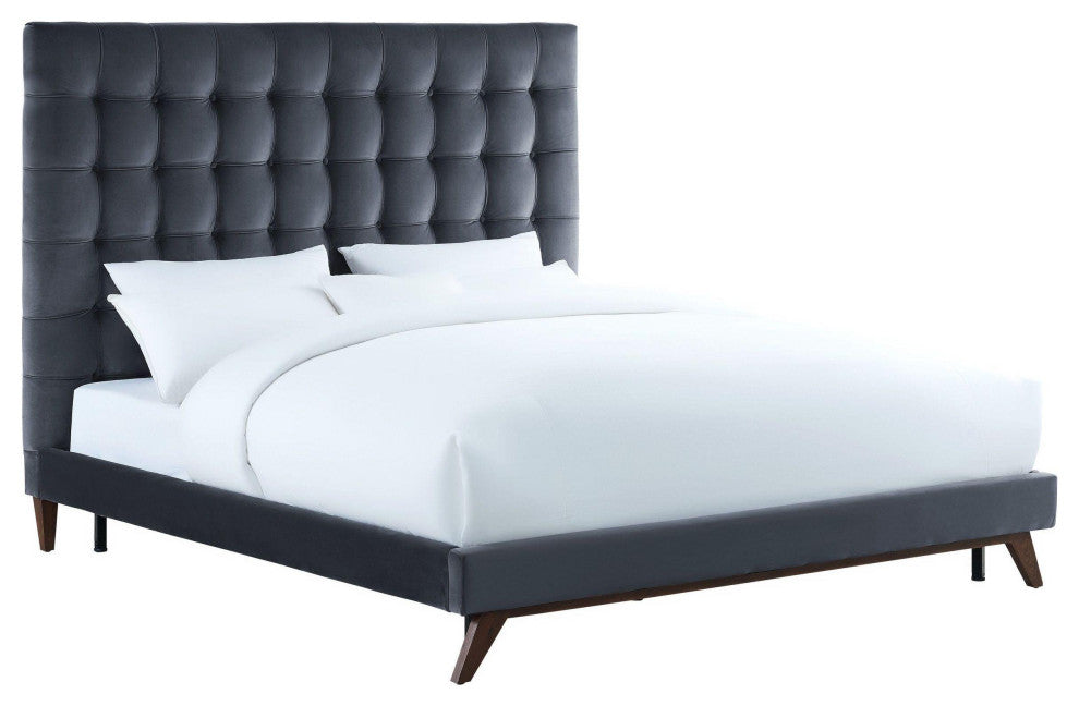 Eden Gray Velvet Bed, Queen