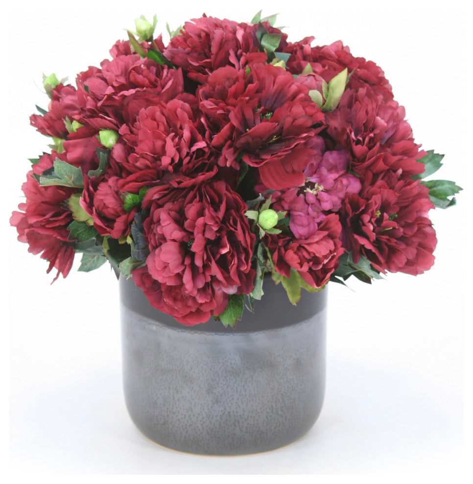 Burgundy Peonies in Two Toned Black Pot