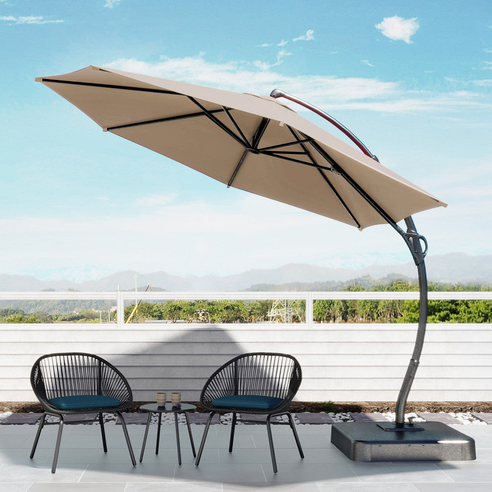 12' Outdoor Patio Hanging Cantilever Curvy Umbrella With 360 Rotation
