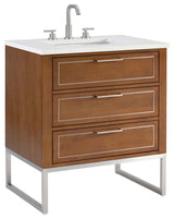 Markham Bathroom Vanity, Walnut/Brushed Nickel, 30", Calacatta Quartz Top