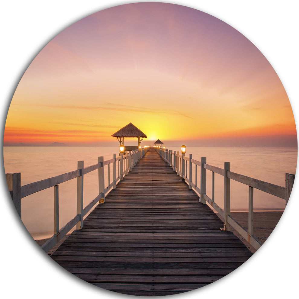 Wide Wooden Bridge Into The Sea, Sea Pier Disc Metal Wall Art, 23"
