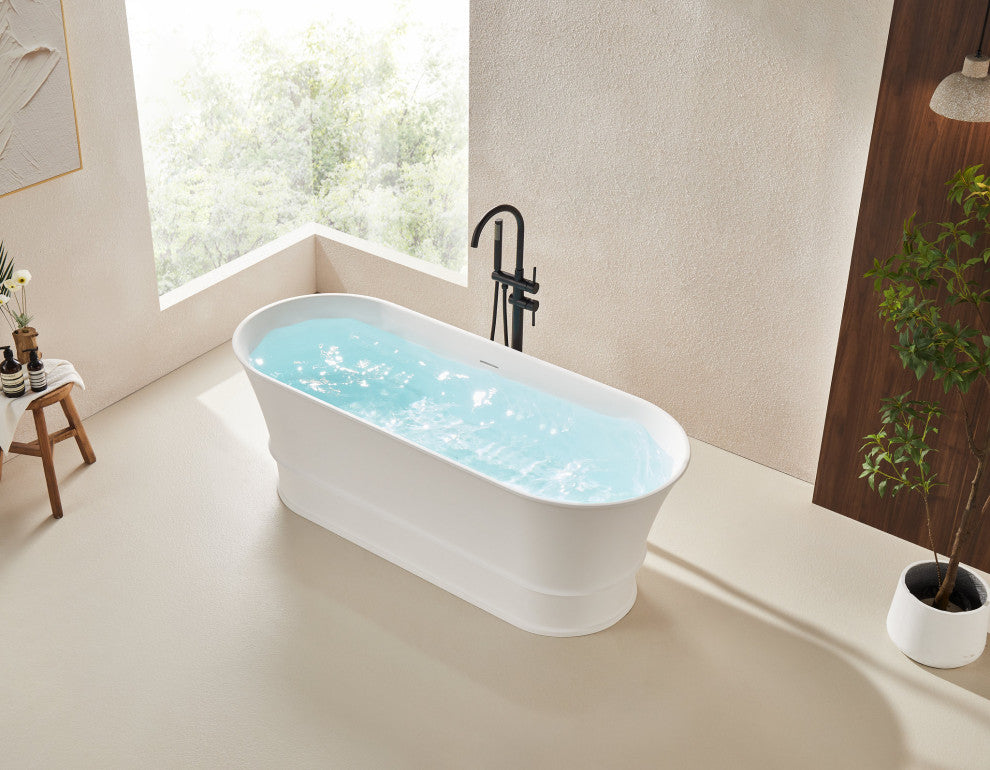 Vanity Art 59" x 28" Freestanding Soaking Stone Resin Bathtub