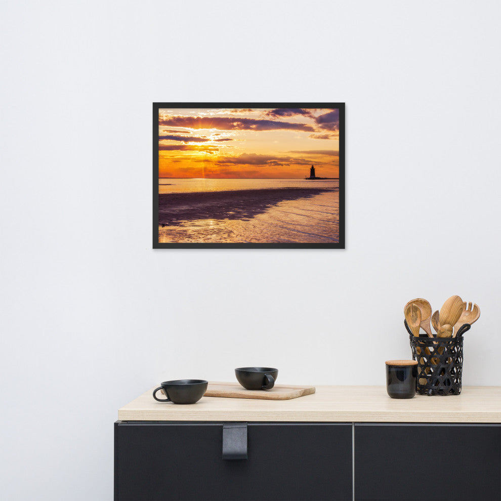 Cape Henlopen at Sunset Coastal Landscape Framed Photo Paper Wall Art Prints, Black, 18" X 24"