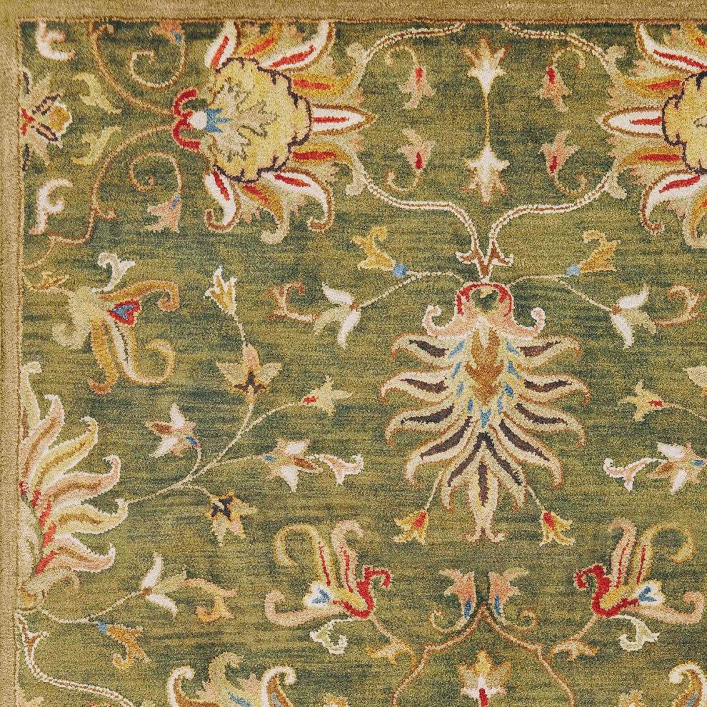 HomeRoots 5'x8' Emerald Green Hand Tufted Traditional Floral Indoor Area Rug