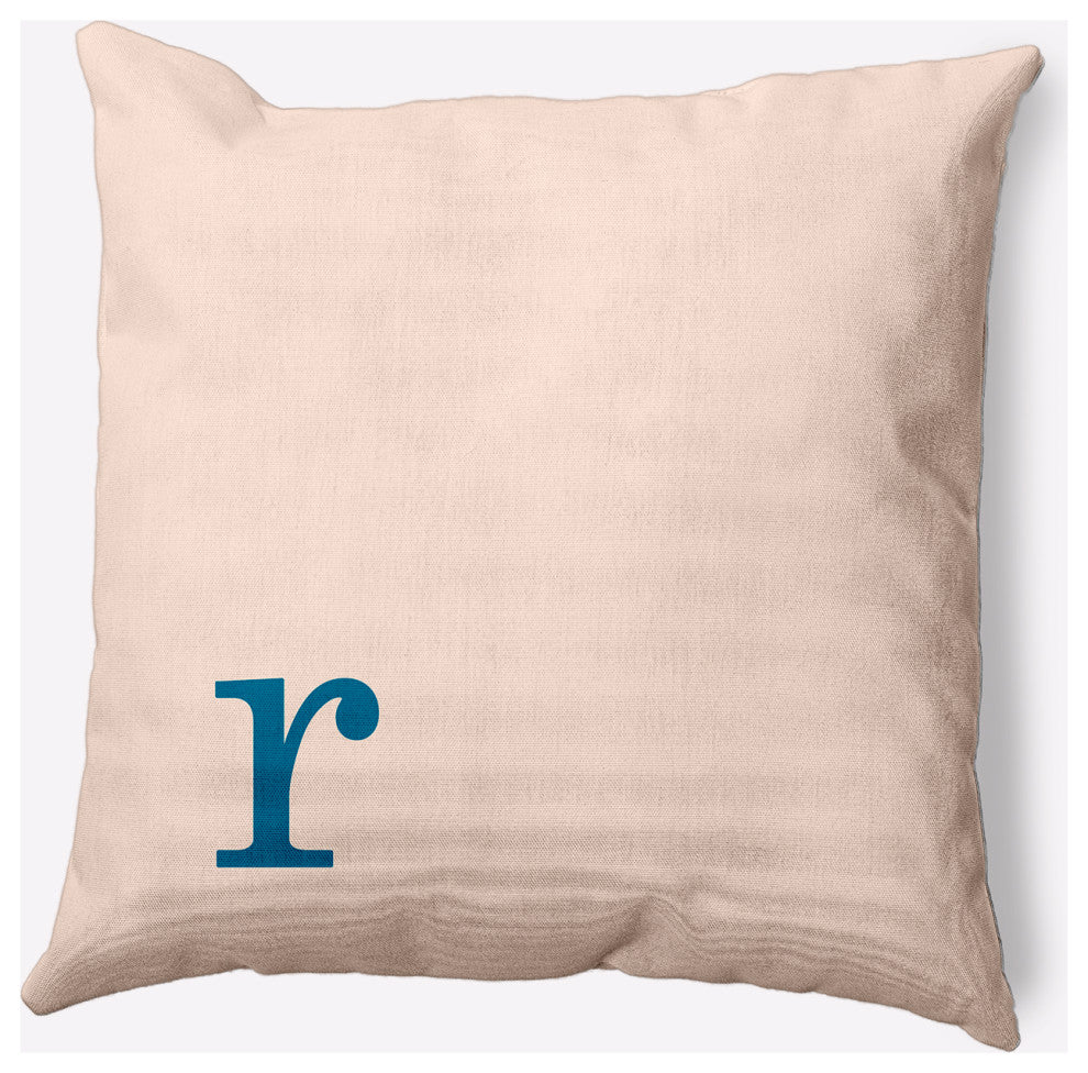 18" x 18" Modern Monogram Indoor/Outdoor Polyester Throw Pillow, Autumn Blue
