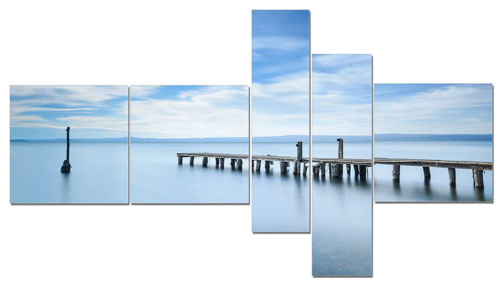 Bright Sky and Blue Sea, Seascape Canvas Art Print, 60"x32", 5 panels