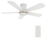 CARRO 48inch Low Profile Flush Ceiling Fan with Remote and Dimmable LED Light, White