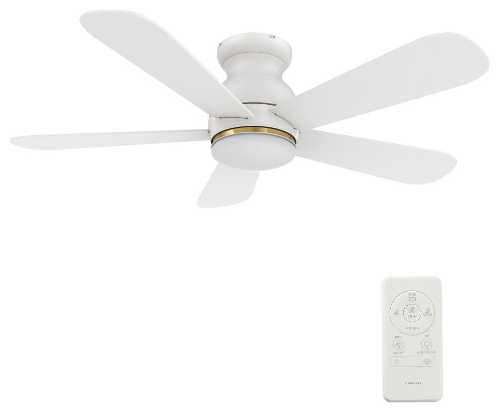CARRO 48inch Low Profile Flush Ceiling Fan with Remote and Dimmable LED Light, White
