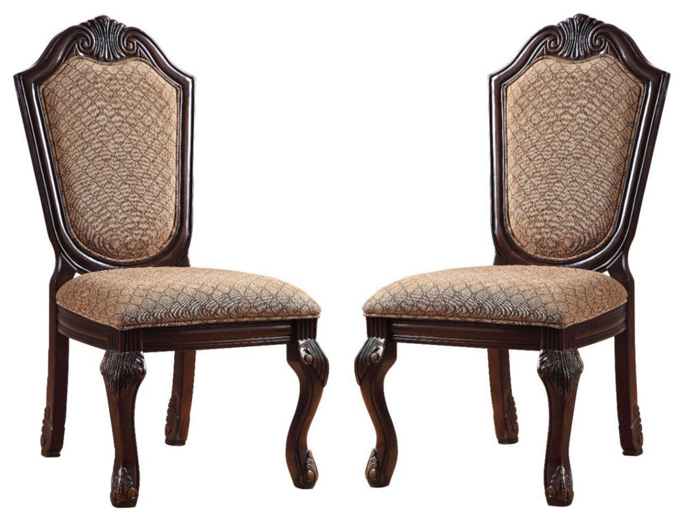 Set of 2 Upholstered Side Chair, Brown/Espresso Finish