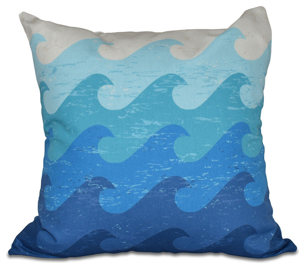 Deep Sea, Geometric Print Pillow, Blue, 16"x16"