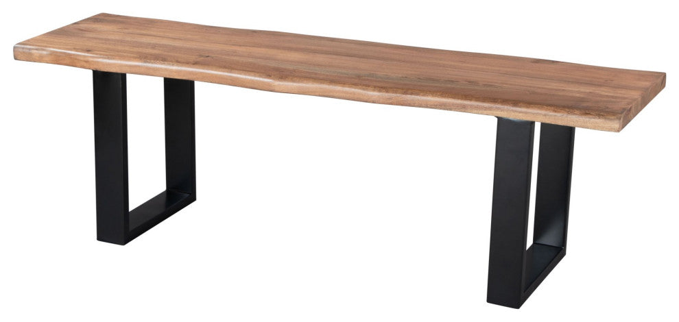 Accent Chair Bench, Metal Iron, Wood, Natural, Black, Lounge Lobby Hospitality