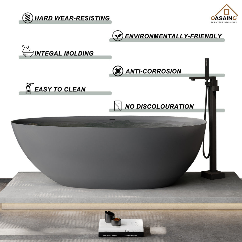 67in Solid Surface Freestanding Bathtub in Matte White, Matte Grey