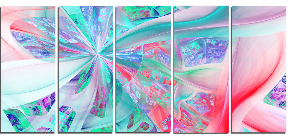Multi Color Fractal Exotic Plant Stems, Abstract Canvas Print, 60"x28", 5 Panels