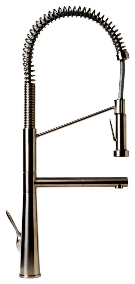 Double Spout Commercial Spring Kitchen Faucet, Brushed Nickel
